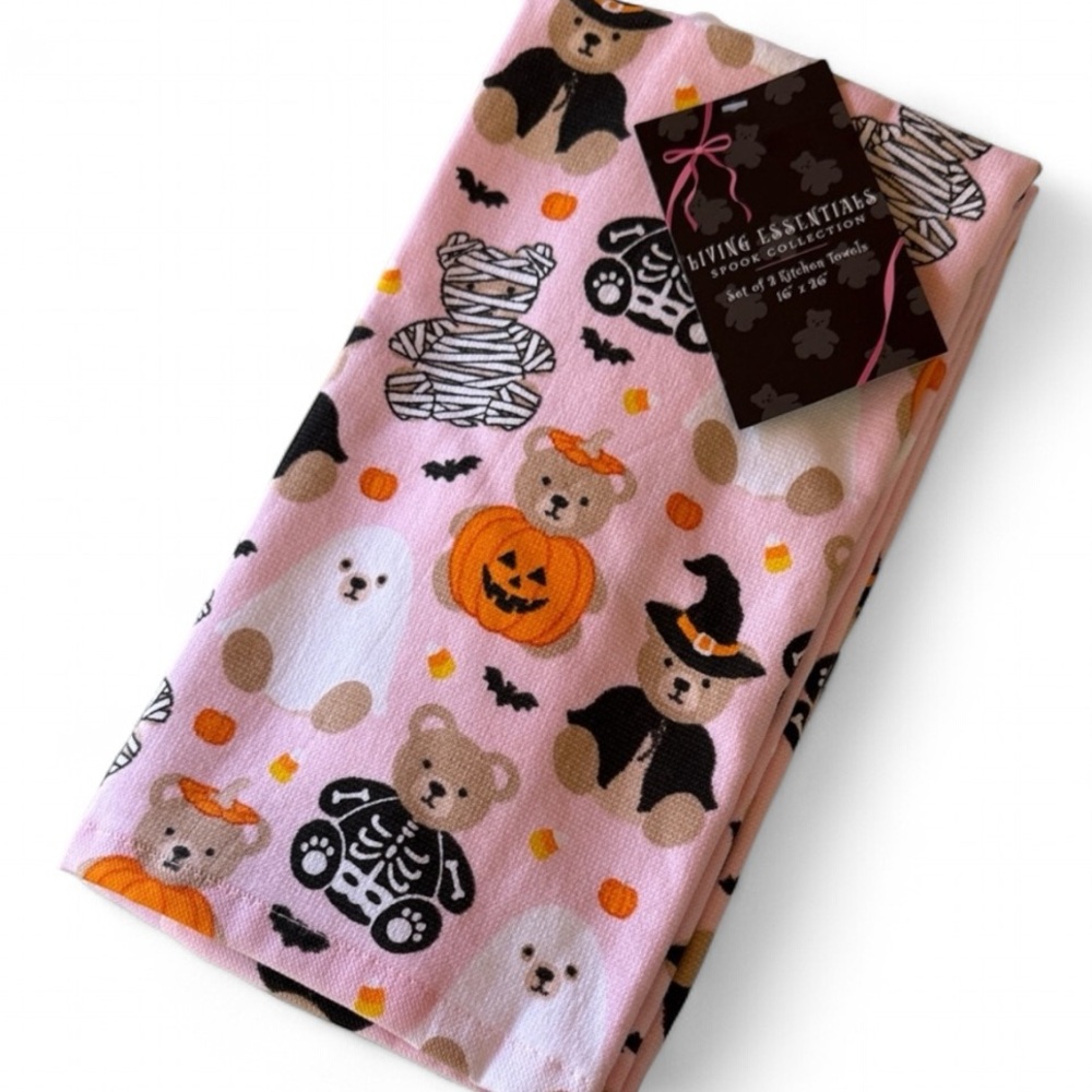 TEDDY BEAR PINK HALLOWEEN KITCHEN TOWELS